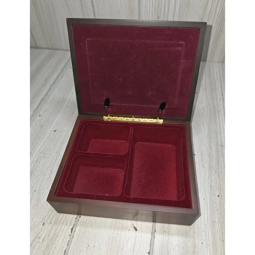 Vintage Floral Metal Inlay Wooden Jewelry Box Dbl Photo Frame Embossed Korea
